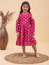 Girl's Dark Pink Foil Printed Cold Shoulder Kurti